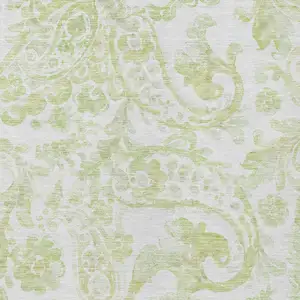 Photo of Sage Green And Ivory Paisley Washable Indoor Outdoor Area Rug