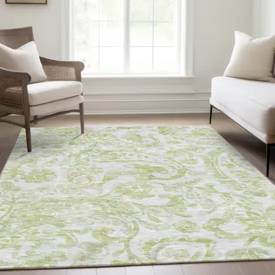 Sage Green And Ivory Paisley Washable Indoor Outdoor Area Rug Photo 9