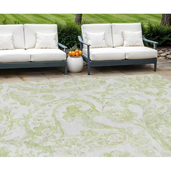 Sage Green And Ivory Paisley Washable Indoor Outdoor Area Rug Photo 1