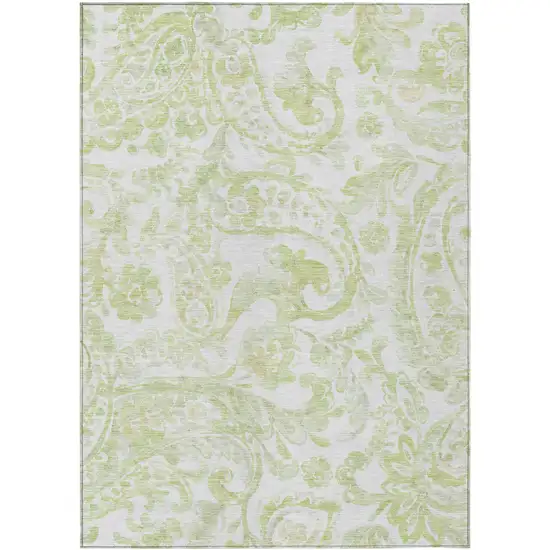 Sage Green And Ivory Paisley Washable Indoor Outdoor Area Rug Photo 2