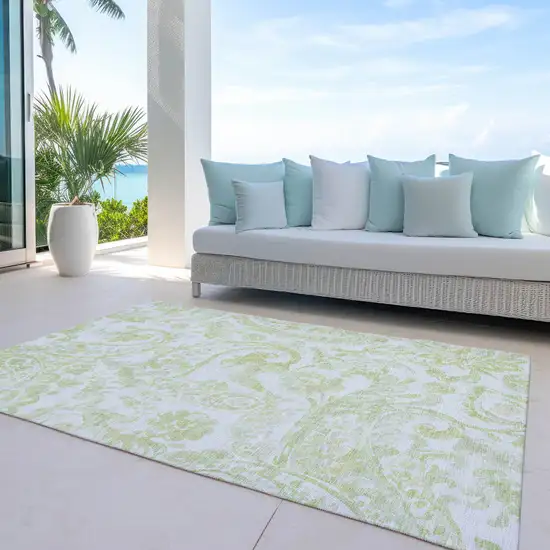 Sage Green And Ivory Paisley Washable Indoor Outdoor Area Rug Photo 8