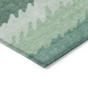 Photo of Sage Green And Ivory Striped Washable Indoor Outdoor Area Rug