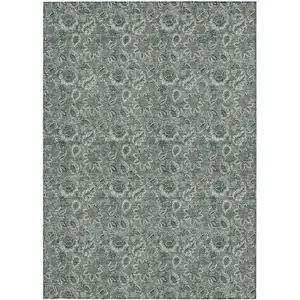 Photo of Sage Green And Silver Floral Washable Indoor Outdoor Area Rug