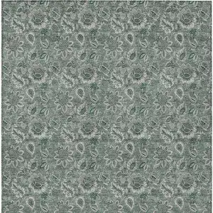 Photo of Sage Green And Silver Floral Washable Indoor Outdoor Area Rug