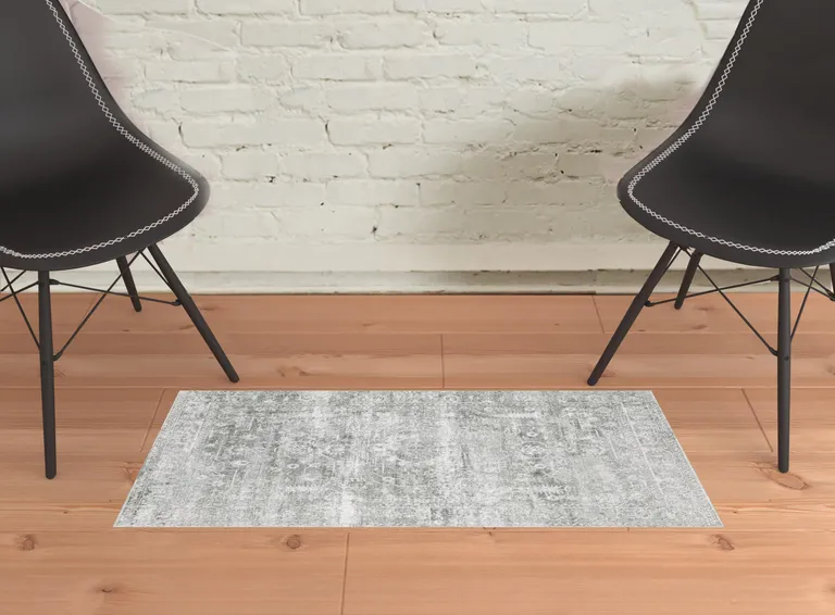 Sage Green Grey Ivory And Silver Oriental Printed Stain Resistant Non Skid Area Rug Photo 2