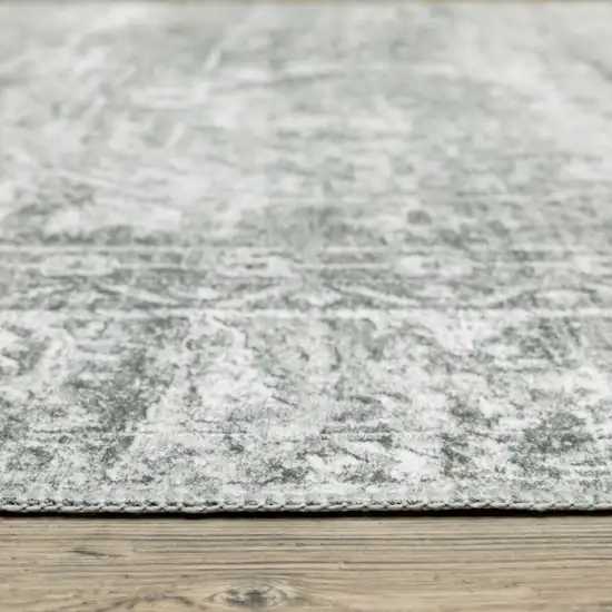 Sage Green Grey Ivory And Silver Oriental Printed Stain Resistant Non Skid Area Rug Photo 6
