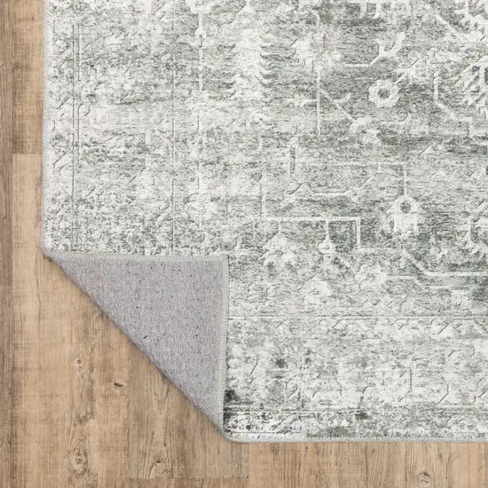 Sage Green Grey Ivory And Silver Oriental Printed Stain Resistant Non Skid Area Rug Photo 9