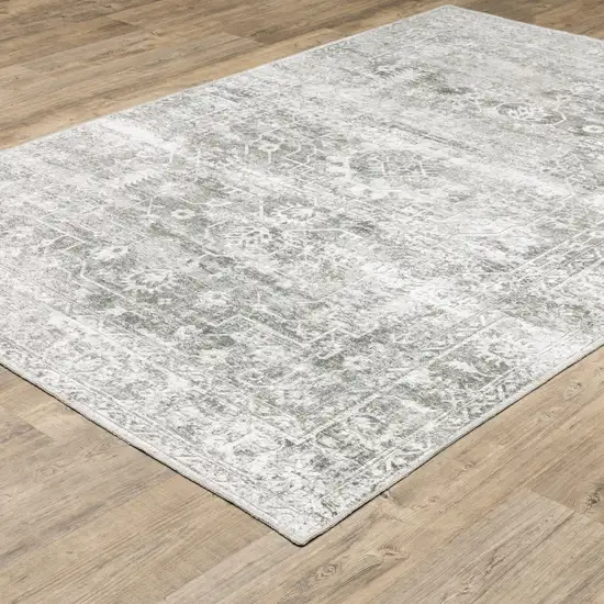 Sage Green Grey Ivory And Silver Oriental Printed Stain Resistant Non Skid Area Rug Photo 7