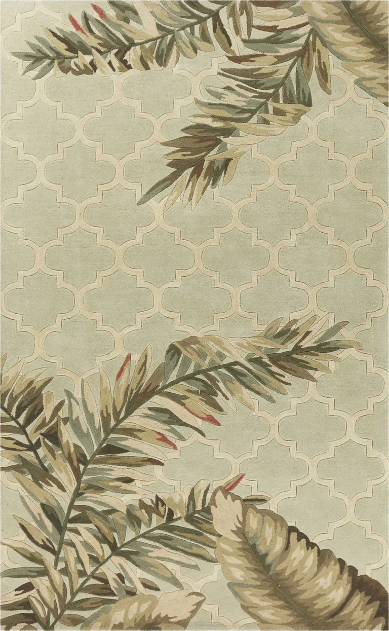 Sage Green Hand Tufted Tropical Quatrefoil Indoor Area Rug Photo 1