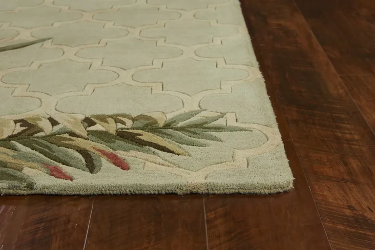 Sage Green Hand Tufted Tropical Quatrefoil Indoor Area Rug Photo 2