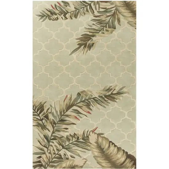 5'X8' Sage Green Hand Tufted Tropical Quatrefoil Indoor Area Rug Photo 1