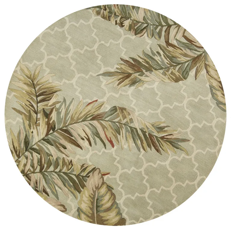 Sage Green Hand Tufted Tropical Quatrefoil Round Indoor Area Rug Photo 1