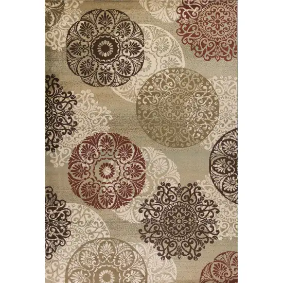 Sage Green Machine Woven Floral Medallion Disk Indoor Area Rug Photo 1