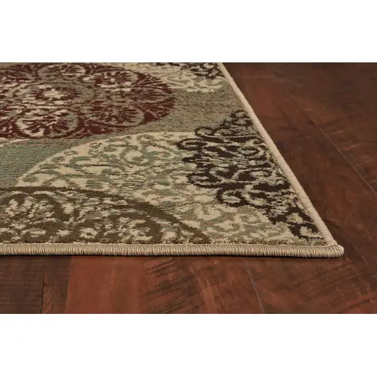 Sage Green Machine Woven Floral Medallion Disk Indoor Area Rug Photo 5