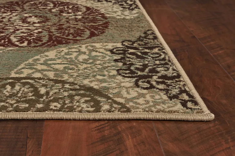 Sage Green Machine Woven Floral Medallion Disk Indoor Area Rug Photo 5