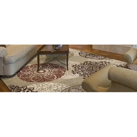 Sage Green Machine Woven Floral Medallion Disk Indoor Area Rug Photo 4