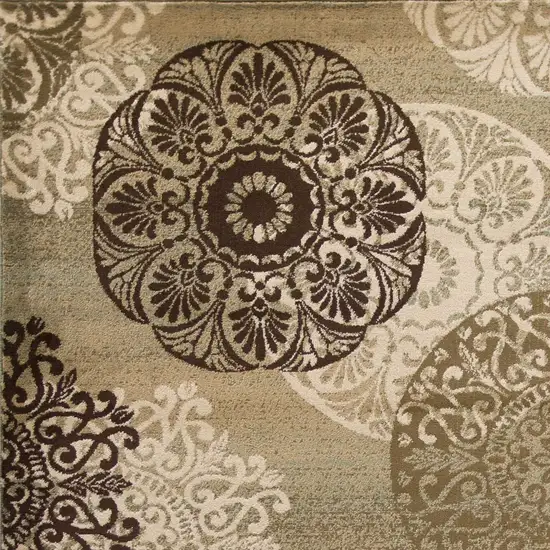 Sage Green Machine Woven Floral Medallion Disk Indoor Area Rug Photo 3