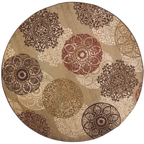 Sage Green Machine Woven Floral Medallion Disk Round Indoor Area Rug Photo 1