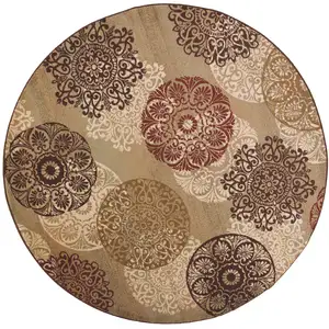 Photo of Sage Green Machine Woven Floral Medallion Disk Round Indoor Area Rug