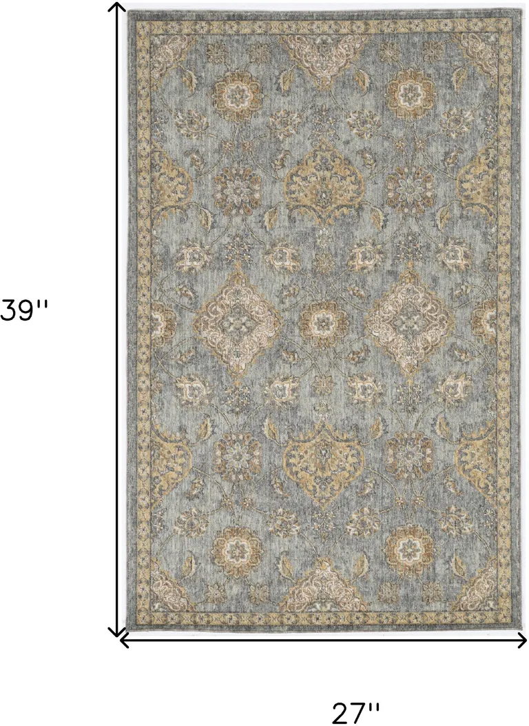 Sage Green Machine Woven Vintage Traditional Indoor Accent Rug Photo 4