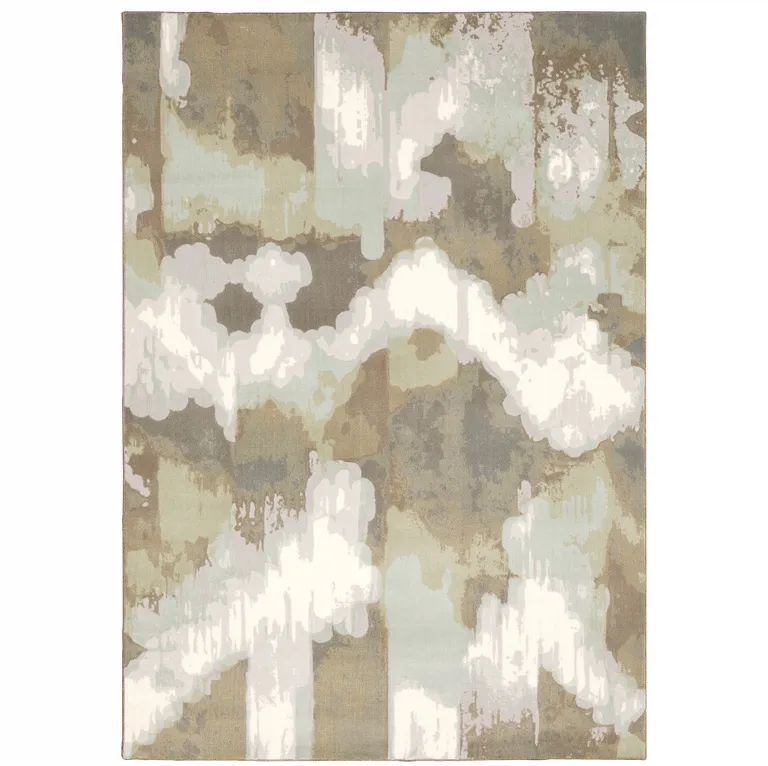 Sage Grey And Brown Abstract Power Loom Stain Resistant Area Rug Photo 1