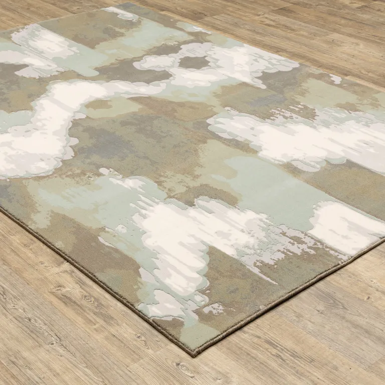 Sage Grey And Brown Abstract Power Loom Stain Resistant Area Rug Photo 5