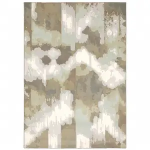 Photo of Sage Grey And Brown Abstract Power Loom Stain Resistant Area Rug