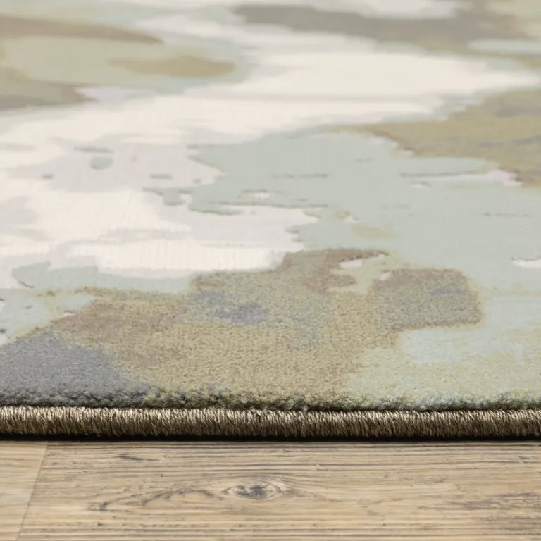 Sage Grey And Brown Abstract Power Loom Stain Resistant Area Rug Photo 4