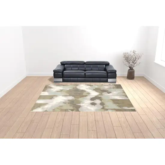 Sage Grey And Brown Abstract Power Loom Stain Resistant Area Rug Photo 2