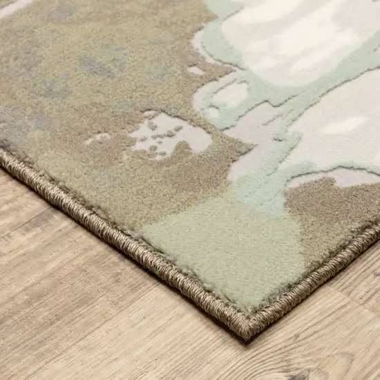 Sage Grey And Brown Abstract Power Loom Stain Resistant Runner Rug Photo 3