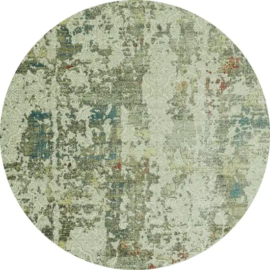 8' Ivory Round Abstract Area Rug Photo 2