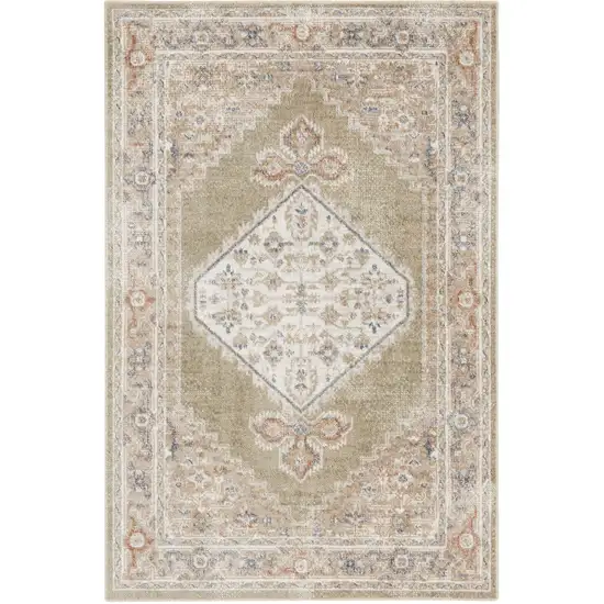 Sage Oriental Power Loom Distressed Washable Area Rug Photo 1