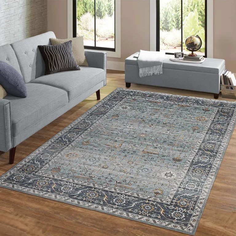 Sage Oriental Power Loom Stain Resistant Area Rug Photo 4