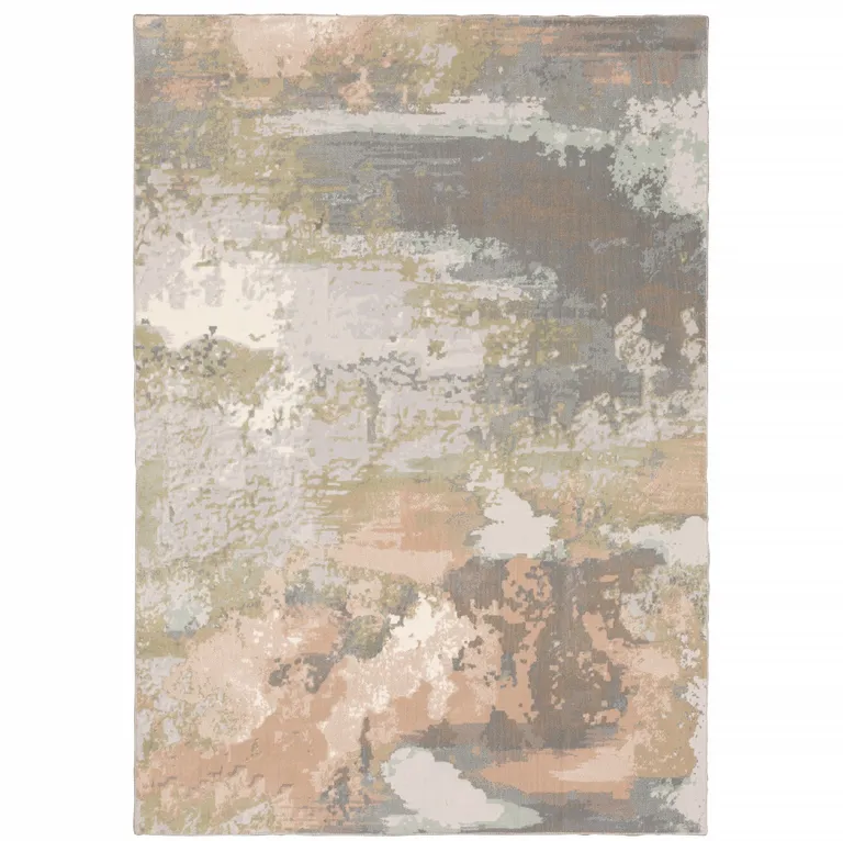 Sage Pink And Cream Abstract Power Loom Stain Resistant Area Rug Photo 1