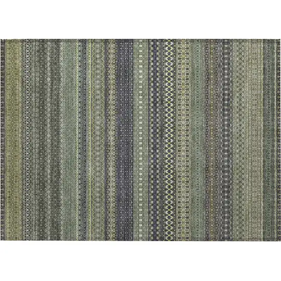 Sage Striped Washable Non Skid Indoor Outdoor Area Rug Photo 1