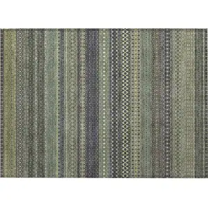 Photo of Sage Striped Washable Non Skid Indoor Outdoor Area Rug