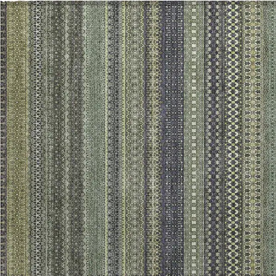 Sage Striped Washable Non Skid Indoor Outdoor Area Rug Photo 6