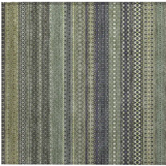 Sage Striped Washable Non Skid Indoor Outdoor Area Rug Photo 3