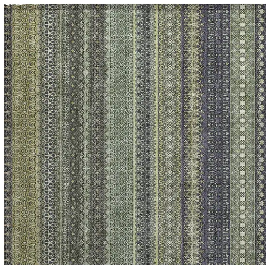 Sage Striped Washable Non Skid Indoor Outdoor Area Rug Photo 6