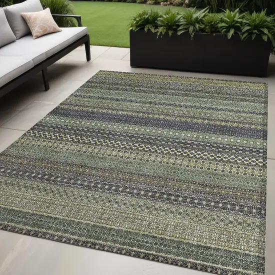 Sage Striped Washable Non Skid Indoor Outdoor Area Rug Photo 1