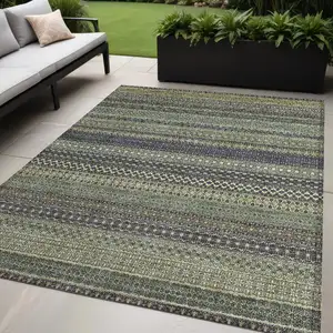 Photo of Sage Striped Washable Non Skid Indoor Outdoor Area Rug