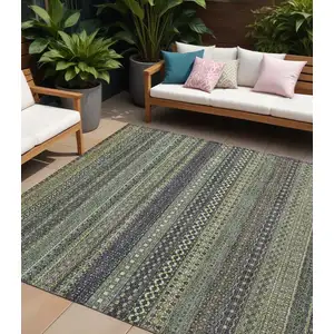 Photo of Sage Striped Washable Non Skid Indoor Outdoor Area Rug