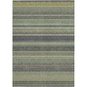 Photo of Sage Striped Washable Non Skid Indoor Outdoor Area Rug