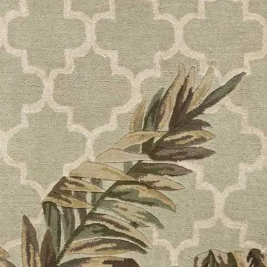 Sage Tropical Leaves Mosaic Wool Indoor Runner Rug Photo 3