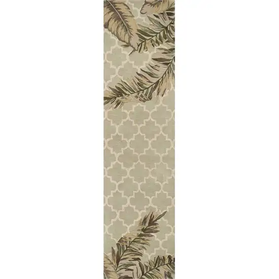 Sage Tropical Leaves Mosaic Wool Indoor Runner Rug Photo 1