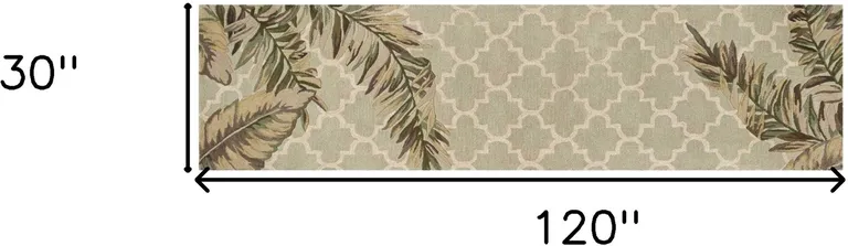 Sage Tropical Leaves Mosaic Wool Indoor Runner Rug Photo 5