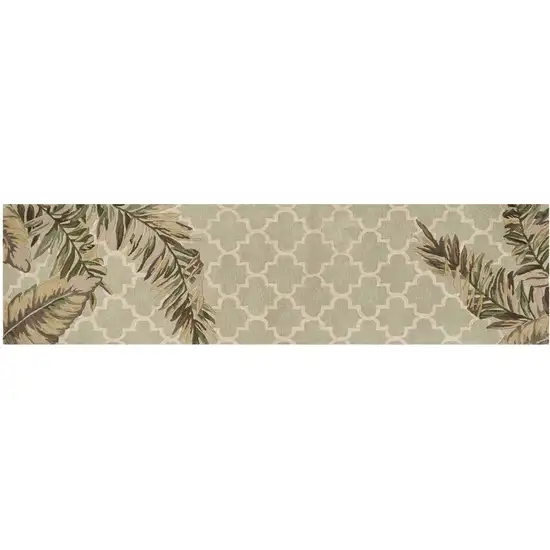 Sage Tropical Leaves Mosaic Wool Indoor Runner Rug Photo 2