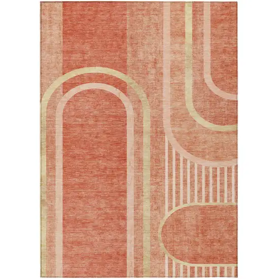 Salmon Abstract Washable Indoor Outdoor Area Rug Photo 2