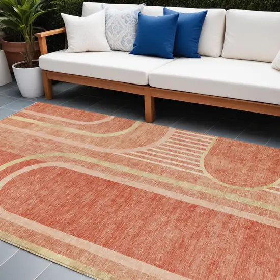 Salmon Abstract Washable Indoor Outdoor Area Rug Photo 1