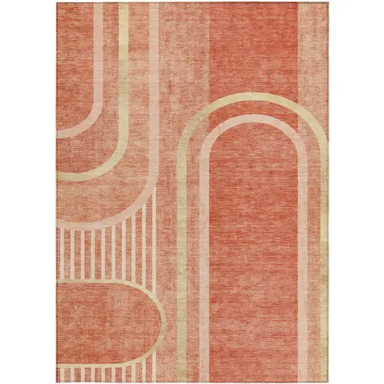 Salmon Abstract Washable Non Skid Indoor Outdoor Area Rug Photo 3